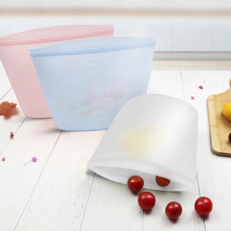 Reusable Silicone Freezer-Microwave-Stovetop-Dishwasher Safe Food Storage Bags