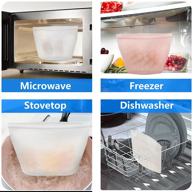 Reusable Silicone Freezer-Microwave-Stovetop-Dishwasher Safe Food Storage Bags